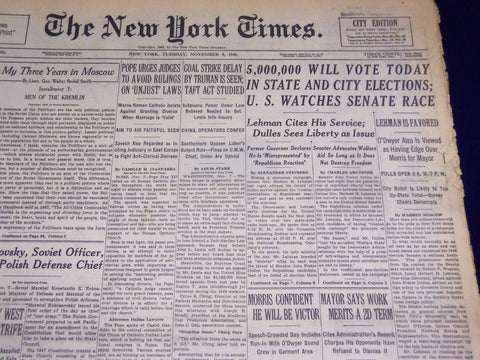 1949 NOV 8 NEW YORK TIMES - 5 MILLION WILL VOTE TODAY IN CITY STATE - NT 2664