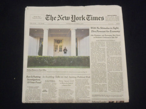 2020 OCTOBER 8 NEW YORK TIMES - NO STIMULUS IN SIGHT, DIRE FORECAST FOR ECONOMY