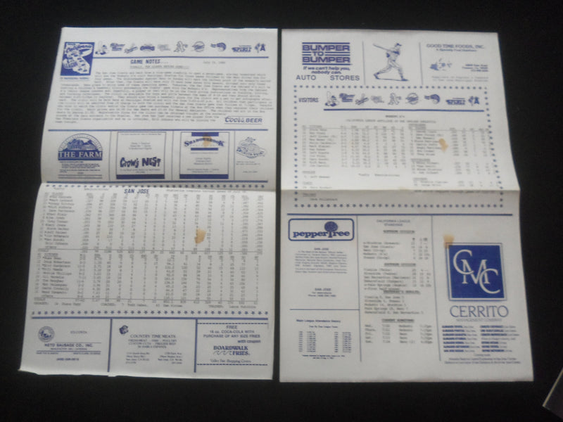1988 SAN JOSE GIANTS SOUVENIR PROGRAM & SCORECARD VS. MODESTO A'S - ST 457B