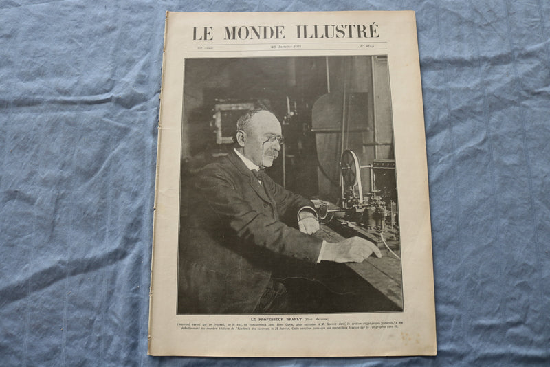 1911 JAN 28 LE MONDE ILLUSTRE MAGAZINE -LE PROFESSEUR BRANLEY- FRENCH - NP 8427