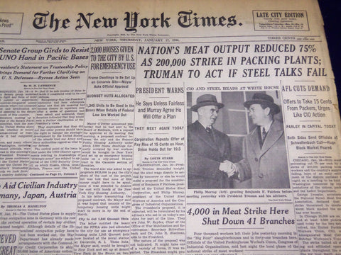 1946 JANUARY 17 NEW YORK TIMES - MEAT OUTPUT REDUCED 75% - NT 3236