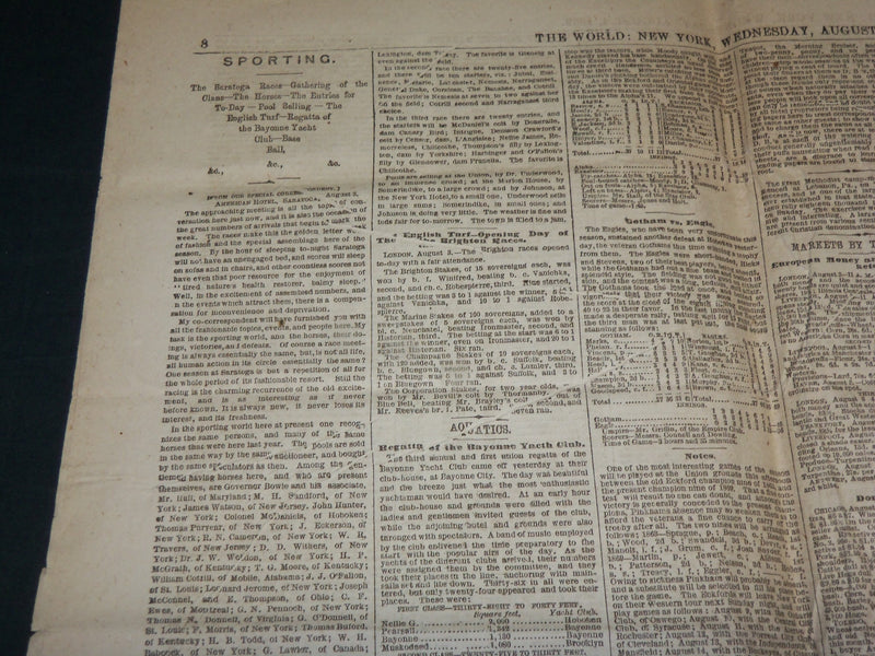 1869 AUGUST 4 THE NEW YORK WORLD NEWSPAPER - BASEBALL COVERAGE - NP 5233