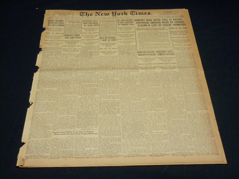 1923 JULY 5 NEW YORK TIMES NEWSPAPER-DEMPSEY WINS AFTER FULL 15 ROUNDS - NT 7738