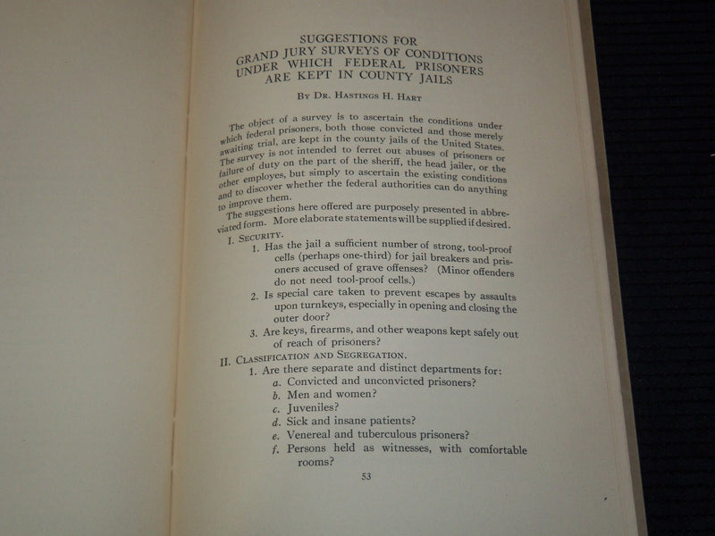 1926 UNITED STATES PRISONERS IN COUNTY JAILS REPORT BY HASTINGS H. HART - K 3106