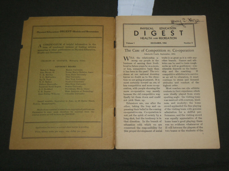 1934 DECEMBER PHYSICAL EDUCATION DIGEST MAGAZINE - HEALTH & RECREATION - J 6137