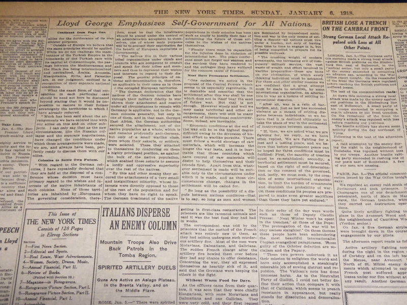 1918 JAN 6 NEW YORK TIMES - LLOYD GEORGE RESTATES BRITAIN'S WAR AIMS - NT 7915