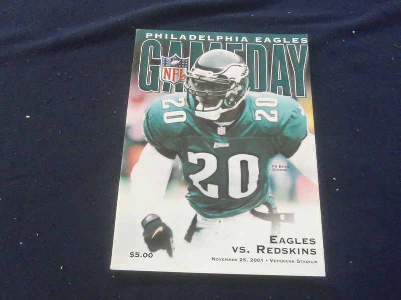 2001 NOV 25 GAMEDAY MAGAZINE- PHILADELPHIA EAGLES VS WASH REDSKINS - ST 2968L