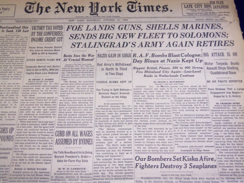 1942 OCTOBER 17 NEW YORK TIMES - FOE LANDS GUNS, SHELLS MARINES - NT 946