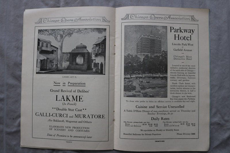 1917-1918 THE AUDITORIUM CHICAGO OPERA ASSOCIATION PROGRAM - MANON - K 3456