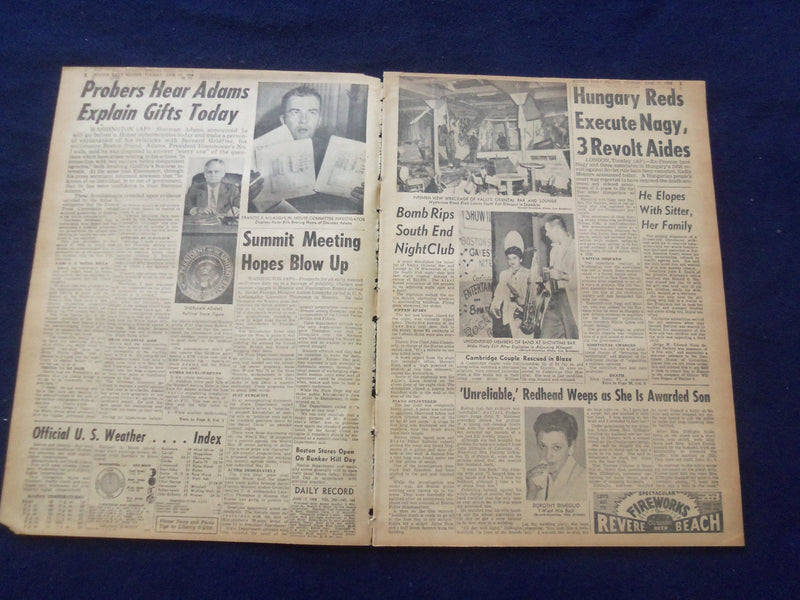 1958 JUNE 17 BOSTON RECORD AMERICAN NEWSPAPER- ADAMS TO BE HEARD TODAY - NP 6269