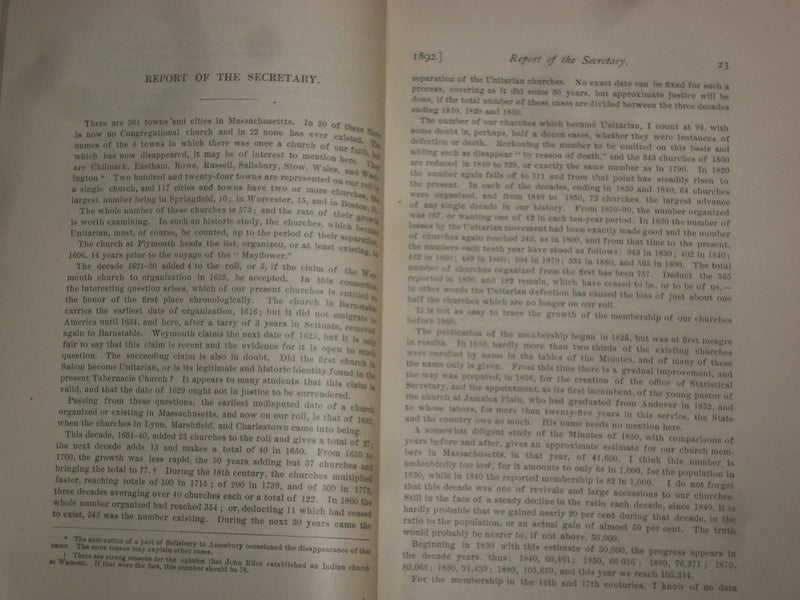 1891-92 CONGREGATIONAL CHURCHES OF MASSACHUSETTS ANNUAL REPORTS-LOT OF 2-J 4376
