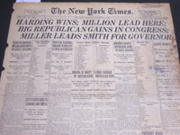 1920 NOVEMBER 3 NEW YORK TIMES - HARDING WINS MILLION LEAD HERE - NT 7115