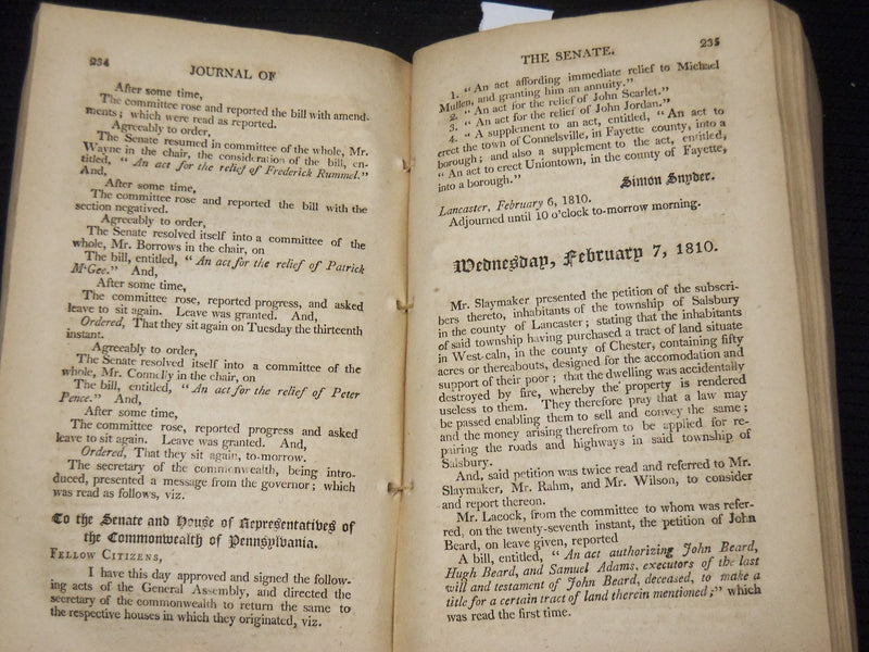 1806-1809 PENNSYLVANIA COMMONWEALTH JOURNAL OF THE SENATE - 3 VOLUMES - KD 3370H