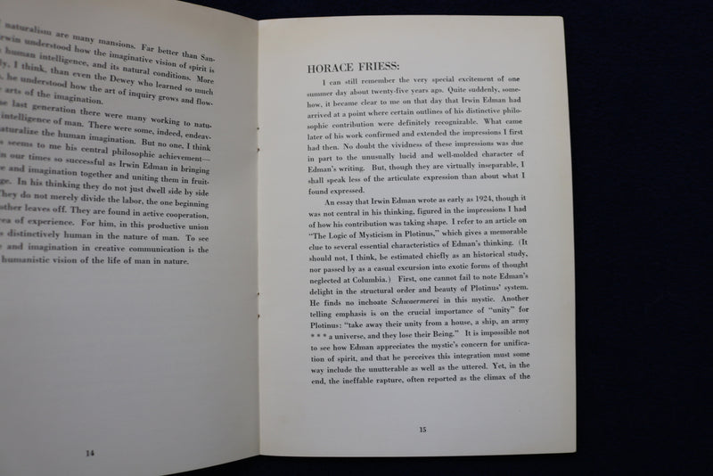 1954 MEMORIAN IRWIN EDMAN 1896-1954 SOFTCOVER BOOK - K 775