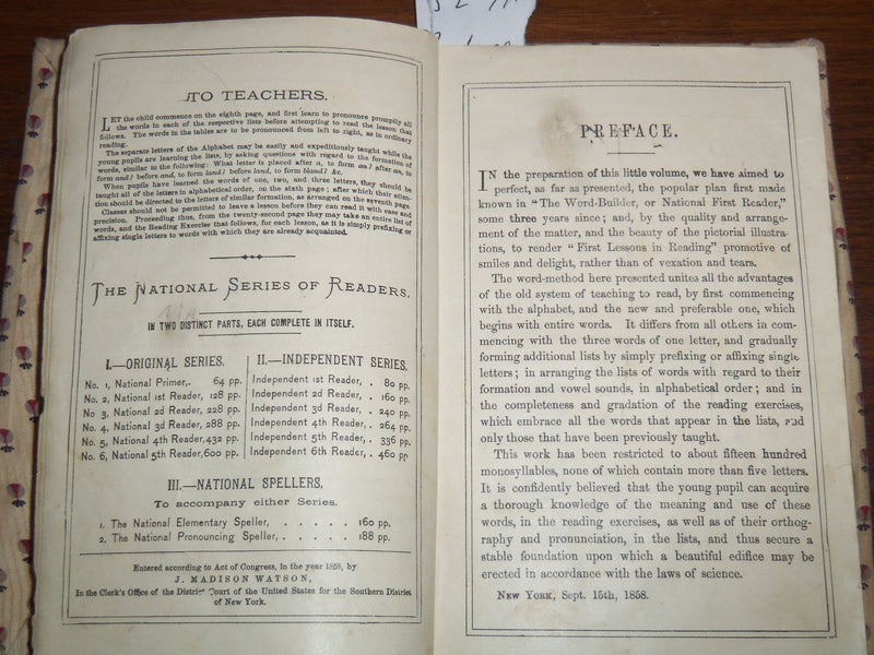 1875 NATIONAL SCHOOL PRIMER PRIMARY WORD BUILDER BOOK BY J. M. WATSON - K 2018