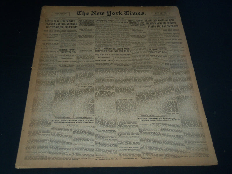 1932 MAY 19 NEW YORK TIMES NEWSPAPER - CURTIS JAILED IN HOAX - NT 7439