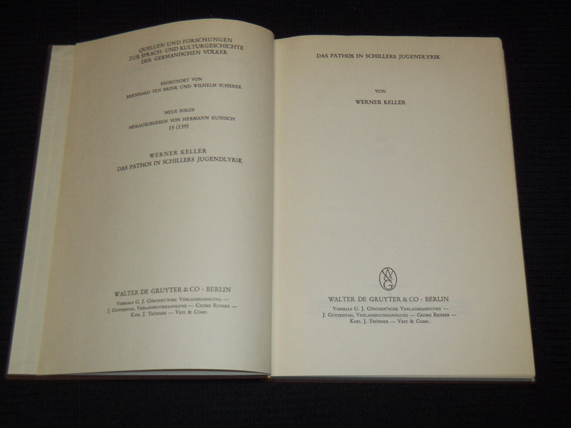 1964 DAS PATHOS IN SCHILLERS JUGENDLYRIK BOOK BY WERNER KELLER - KD 7862