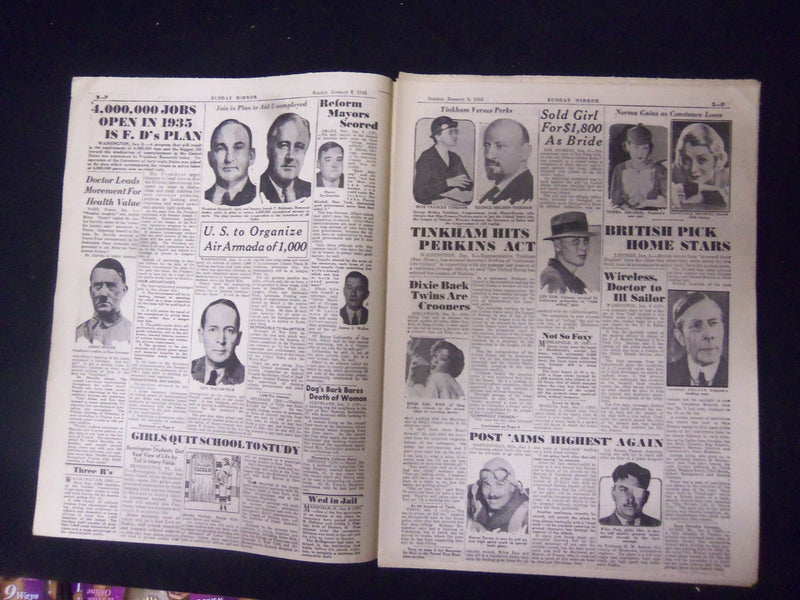 1935 JAN 6 NEW YORK SUNDAY MIRROR-WORK FOR 4,000,000 IS ROOSEVELT PLAN - NP 2246