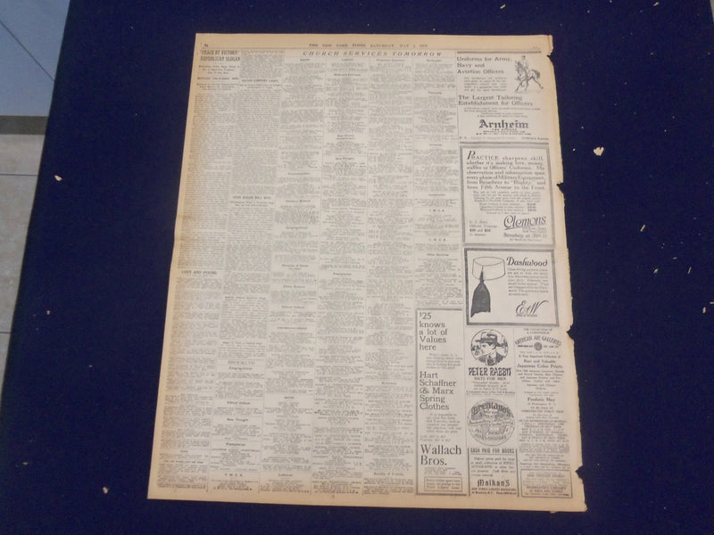 1918 MAY 4 NEW YORK TIMES - FRENCH AND BRITISH PUSH FORWARD IN AMIENS - NT 8171