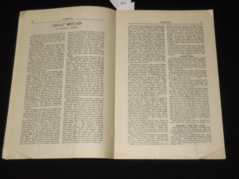 1919 OCTOBER HOBBIES MAGAZINE - PERCY MCGRAW MANN - VOLUME 2 NO. 1 - SP 4863A