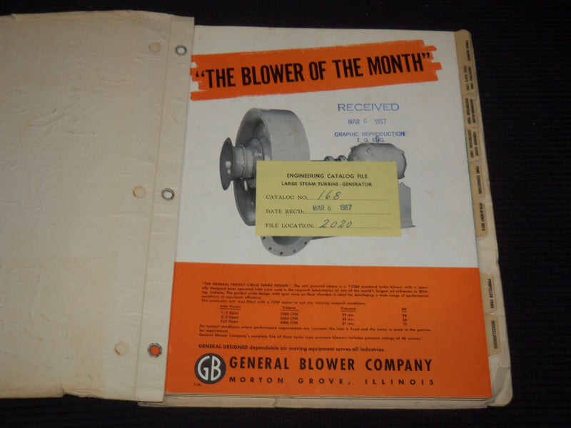 1950'S LUNGS - BLOWERS, FANS & EXHAUSTERS GENERAL BLOWER CO. CATALOG - KD 3912O