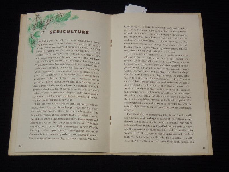 1950'S THE HISTORY OF SILK AND SERICULTURE BOOKLET BY JOHN KENT TILTON - K 2650