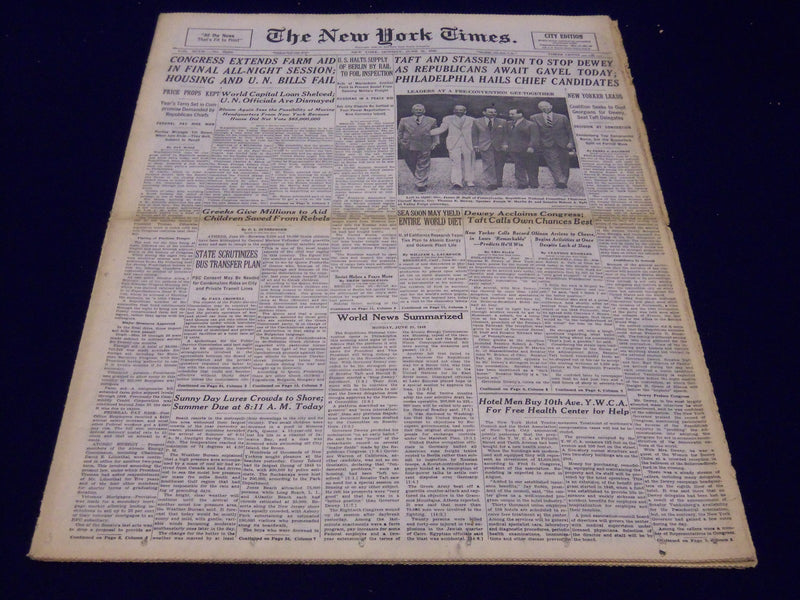 1948 JUNE 21 NEW YORK TIMES - TAFT & STASSEN JOIN TO STOP DEWEY - NT 152