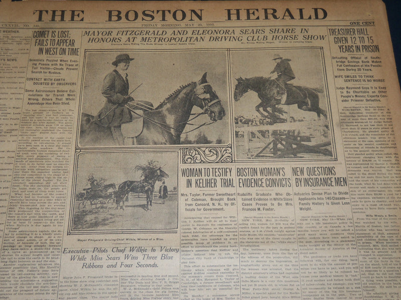 1910 MAY 10 THE BOSTON HERALD - COMET IS LOST FAILS TO APPEAR IN WEST - BH 339