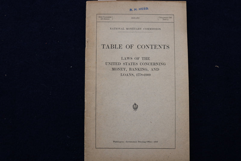 1910 NATIONAL MONETARY COMMISSION SENATE PUBLICATIONS - LOT OF 6 - O 3402