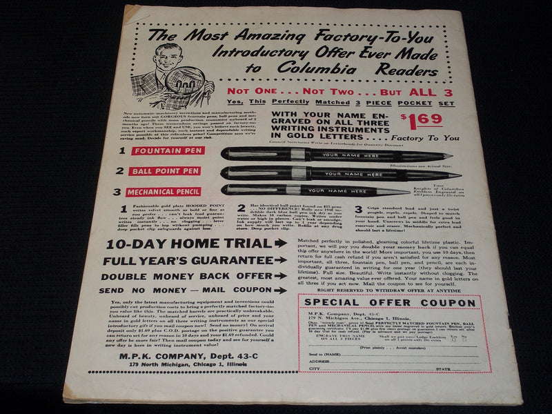 1949 MARCH COLUMBIA MAGAZINE - RED CROSS FRONT COVER - E 5893