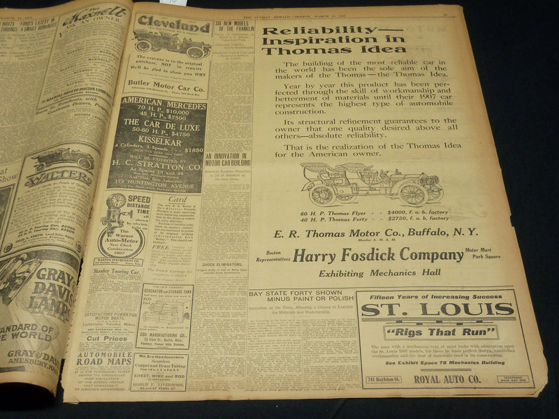 1907 MARCH 10 THE BOSTON HERALD - THOUSANDS AT AUTO SHOW'S FIRST NIGHT - BH 387