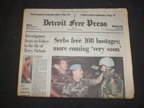 1995 JUNE 7 DETROIT FREE PRESS NEWSPAPER - SERBS FREE 108 HOSTAGES - NP 7674
