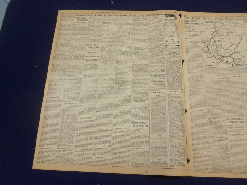 1918 AUGUST 24 NEW YORK TIMES - ALLIED ARMIES ADVANCING - NT 9202