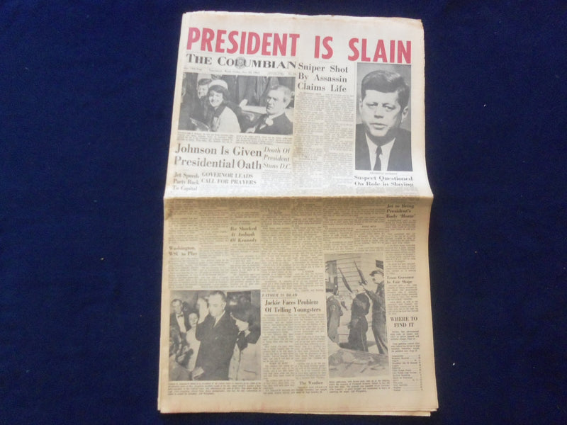 1963 NOV 22 THE COLUMBIAN NEWSPAPER - PRESIDENT IS SLAIN -VANCOUVER, WA- NP 6441