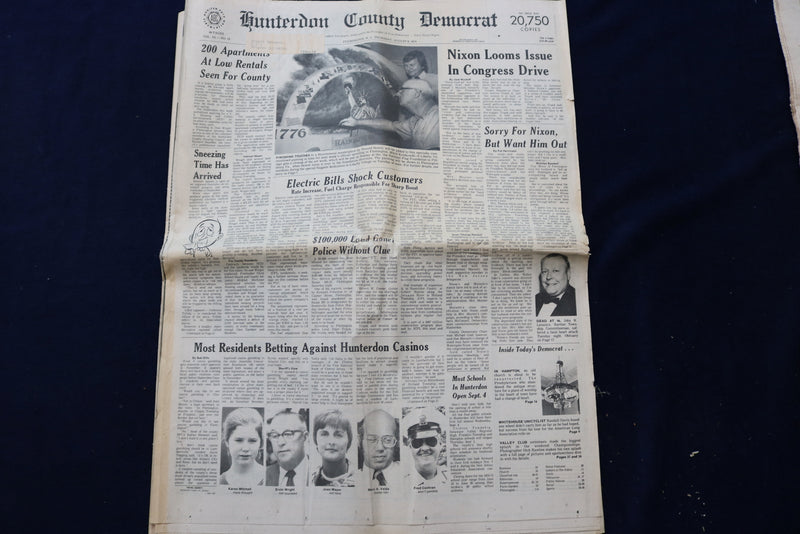 1974 AUGUST 6-11 HUNTERDON COUNTY NEWSPAPER - RICHARD NIXON - LOT OF 4- NP 8859