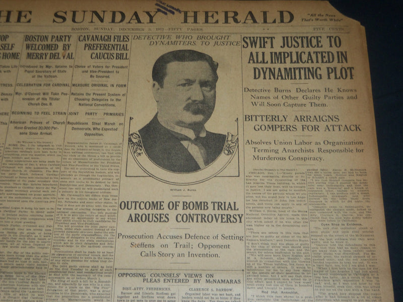 1911 DEC 3 THE BOSTON HERALD - SWIFT JUSTICE IN PLOT - WILLIAM BURNS - BH 189