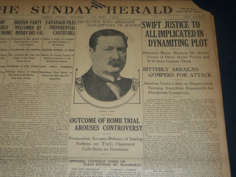 1911 DEC 3 THE BOSTON HERALD - SWIFT JUSTICE IN PLOT - WILLIAM BURNS - BH 189