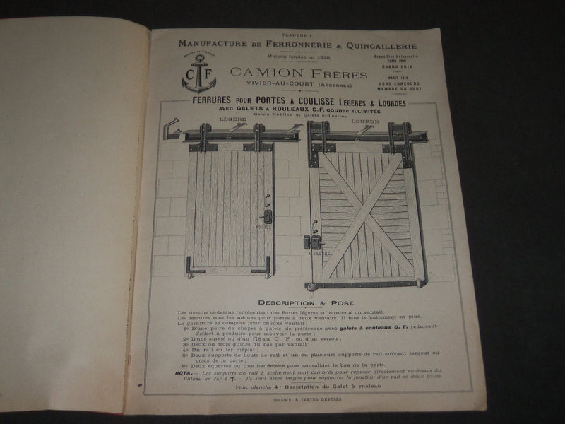 1911 CAMION FRERES FERRURES DE PORTES A COULISSES FRENCH CATALOGUE - FR 509