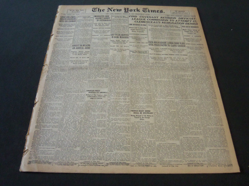 1919 MARCH 20 NEW YORK TIMES - CLEMENCEAU'S RESIGNATION DENIED - NT 6204