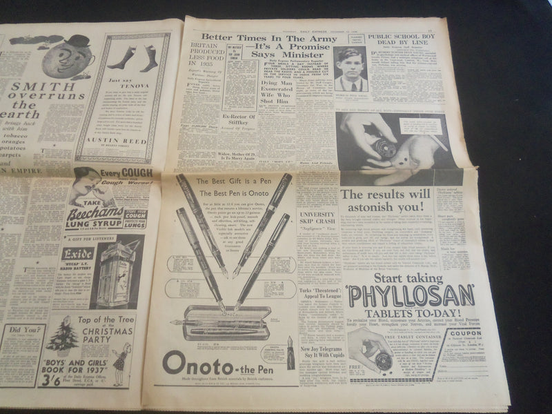 1936 DEC 10 DAILY EXPRESS NEWSPAPER - LONDON - ABDICATION IS FEARED - NP 5755