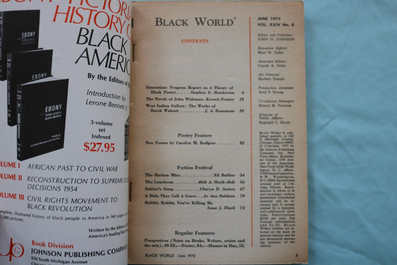 1975 JUNE BLACK WORLD MAGAZINE - ANNUAL FICTION FESTIVAL - DEREK WALCOTT- K 3371