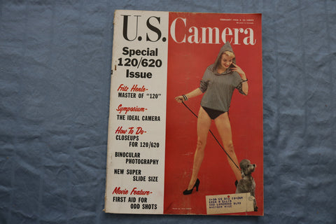 1956 FEBRUARY U.S. CAMERA MAGAZINE - MODEL WITH DOG COVER - SP 1195C