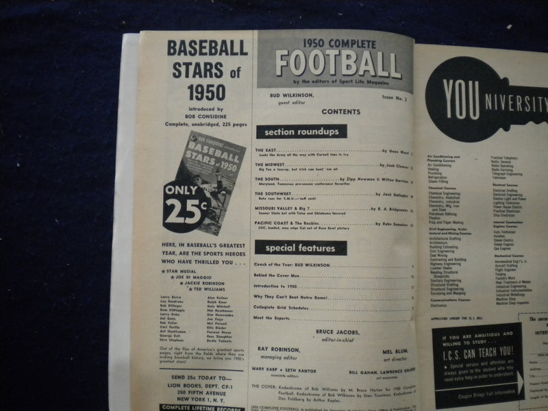 1950 COMPLETE FOOTBALL MAGAZINE - BOB WILLIAMS, NOTRE DAME - B 439J