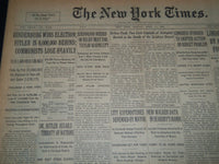 1932 APRIL 11 NEW YORK TIMES - HINDENBURG WINS ELECTION HITLER BEHIND - NT 7436