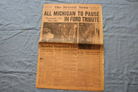 1947 APRIL 9 THE DETROIT NEWS NEWSPAPER-ALL MICHIGAN HENRY FORD TRIBUTE -NP 9218