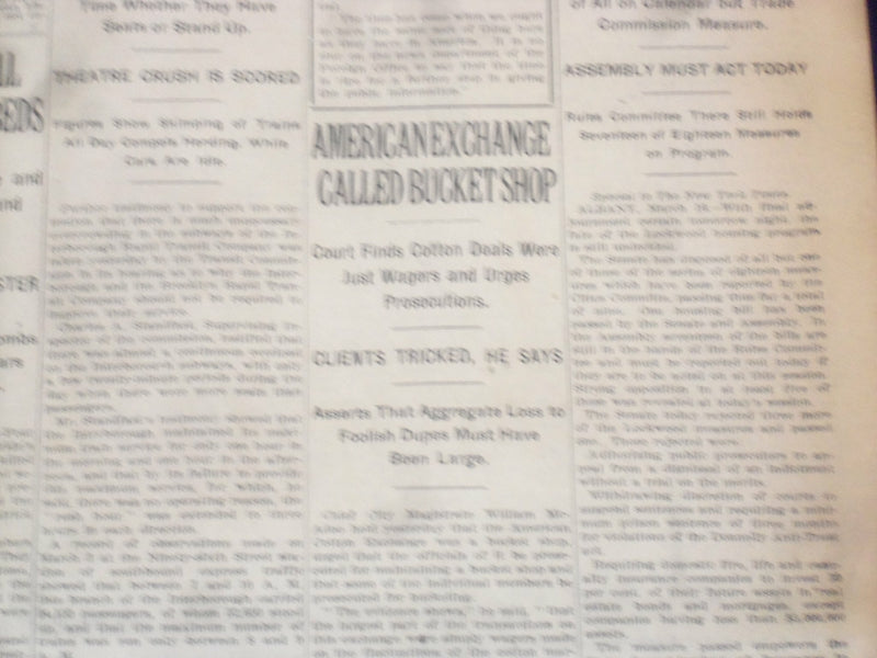 1922 MARCH 17 NEW YORK TIMES - AMERICAN EXCHANGE CALLED BUCKET SHOP - NT 8318