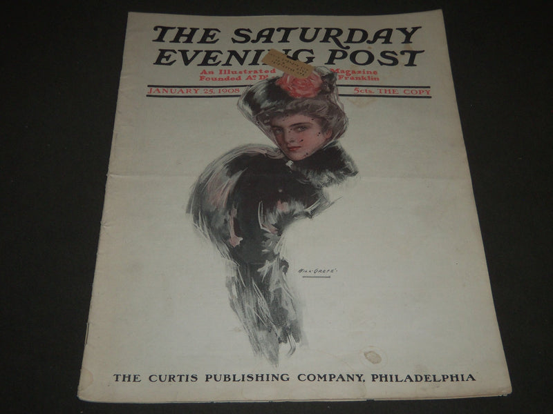 1908 JANUARY 25 THE SATURDAY EVENING POST MAGAZINE - ILLUSTRATED COVER - SP 836