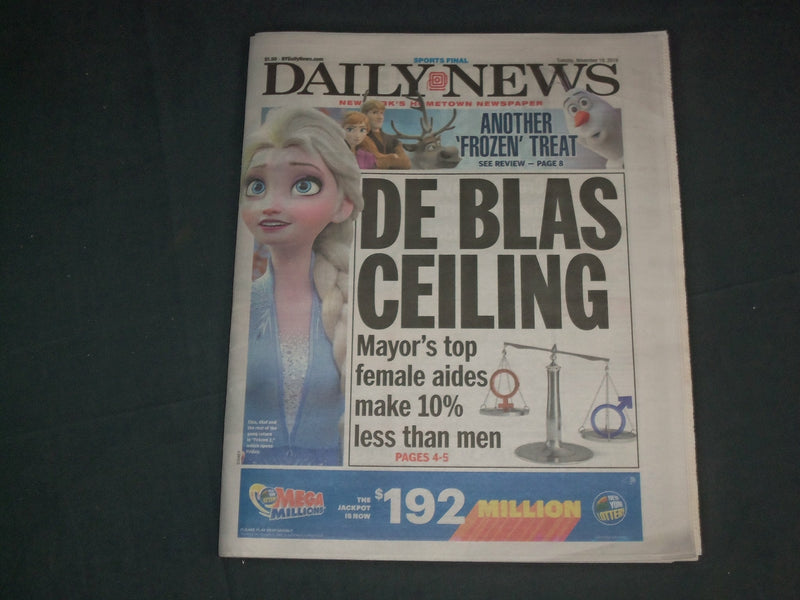 2019 NOVEMBER 19 NY DAILY NEWS NEWSPAPER - DE BLAS CEILING - FEMALES MAKE LESS