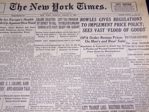 1946 MAR 11 NEW YORK TIMES - BOWLES REGULATIONS IMPLEMENT PRICE POLICY - NT 2310