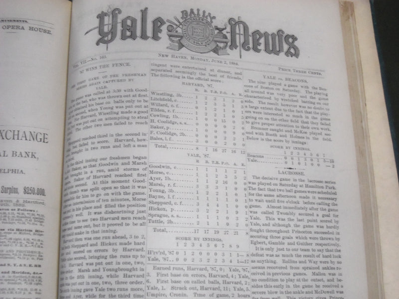 1883-1884 SEPT-JUNE YALE NEWS MAGAZINE BOUND VOLUME NO. 7 - SPORTS - KD 4589